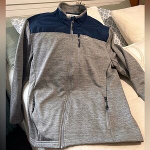 Orvis Men's Gray Jacket with Navy Yoke Lightweight Full Zip